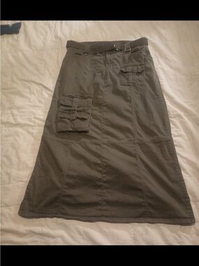 Utility A-Line Midi Skirt in Olive Green